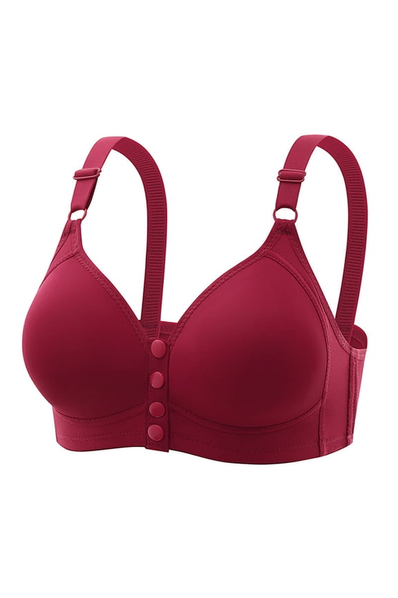 Plus Size Front Opening Bra for Women Wirefree Push Up Side Support Solid Color Comfortable Daily Underwear