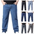 thumbnail image 1 of Npasoilc Plus Size Jeans for Men Drawstring Elastic Straight Leg Jeans Loose Casual Solid Sweatpants With Pockets, 1 of 9