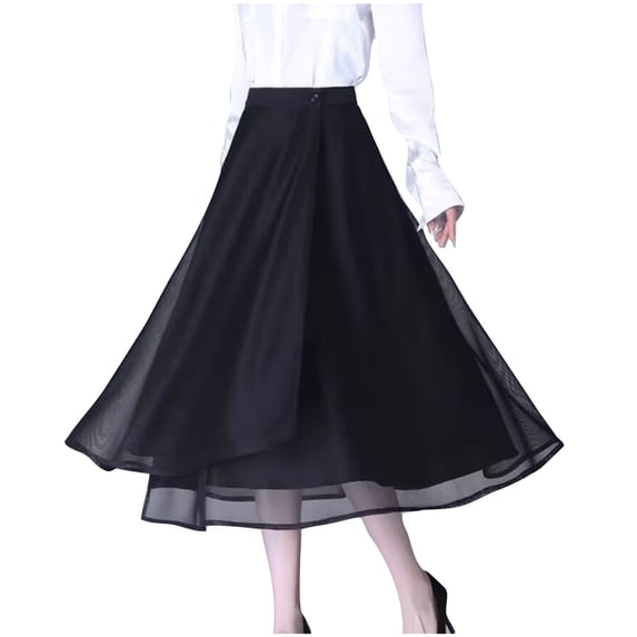 Npasoilc Plus Size Solid Elastic Waist Flax Ankle Skirt for Women Summer A-Line Half Skirt