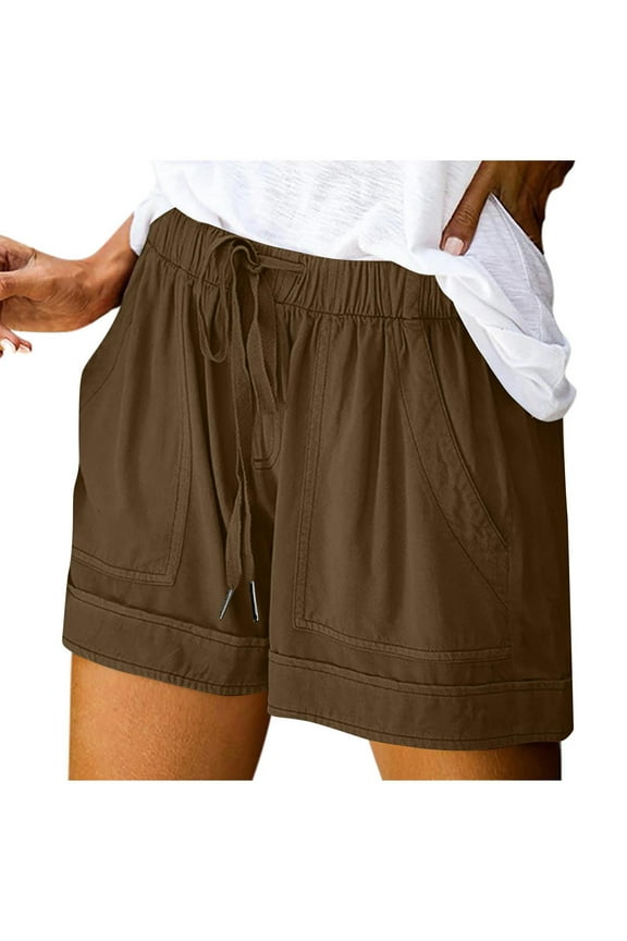 Plus Size Summer Cotton Linen Shorts for Women Drawstring Elastic Waist Sports Shorts with Pockets Comfy Breathable Jogger Shorts Casual Loose Beach Vacation Shorts