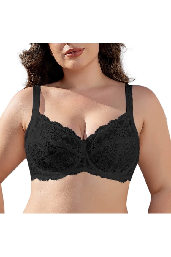 Plus Size Underwire Lace Bra for Women Solid Color Breathable Push Up Comfortable Daily Underwear