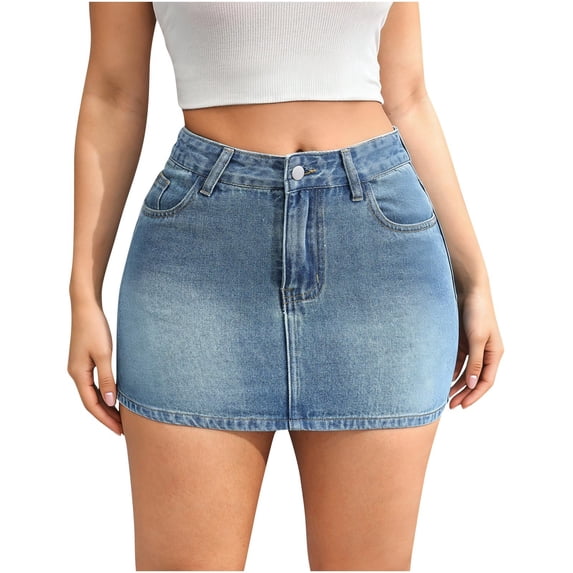 Npasoilc Pocket Denim Mini Skirt for Women Summer Solid Color Versatile Half Skirt