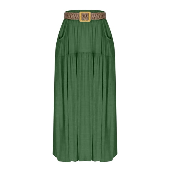 Npasoilc Pocket Flared Ankle Skirt for Women Elastic Waist Solid Casual A-Line Maxi Half Skirt