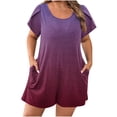 thumbnail image 1 of Npasoilc Printed Pocket Puff Sleeve Short Jumpsuits for Women Crew Neck Short Sleeve Plus Size Summer Romper, 1 of 5