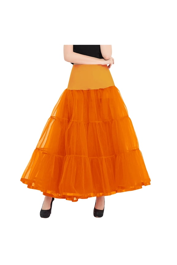 Puffy Mesh Half Skirt for Women Solid Color High Waisted Elastic Waistband Large Hemline A-Line Full Half-length Long skirt