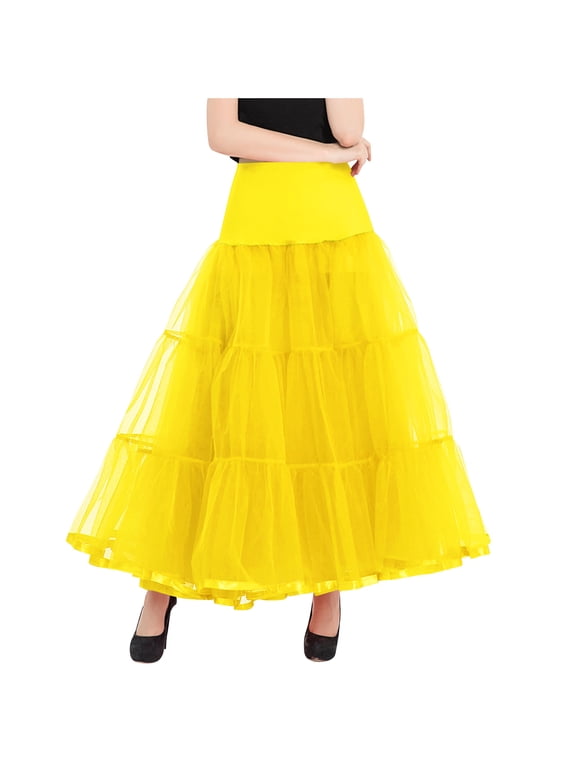 Puffy Mesh Half Skirt for Women Solid Color High Waisted Elastic Waistband Large Hemline A-Line Full Half-length Long skirt