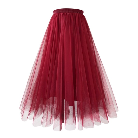 Npasoilc Puffy Mesh Skirt for Women Pleated Gauze Knee Length Adult Dancing Party Half Skirt
