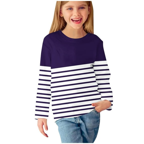 Npasoilc Pullover Shirts For Girls Casual Striped Printed Round Neck Long Sleeve Top Cute Blouse Basic Tees Fall Tops Sweatshirts Kids Tunic Tops