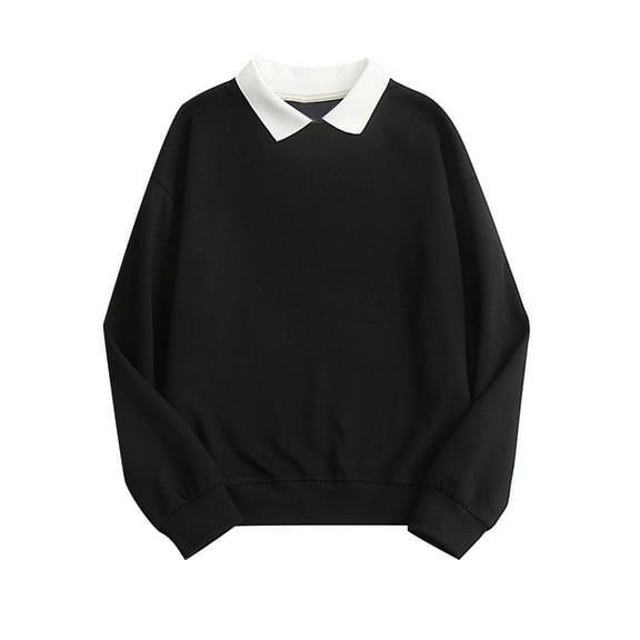 Npasoilc Pullover Sweatshirt Tops For Women Contrast Collar Drop Shoulder Casual Long Sleeve Blouse Button Front Stand Collar Sweatshirt Fall Tops Going Out Tops