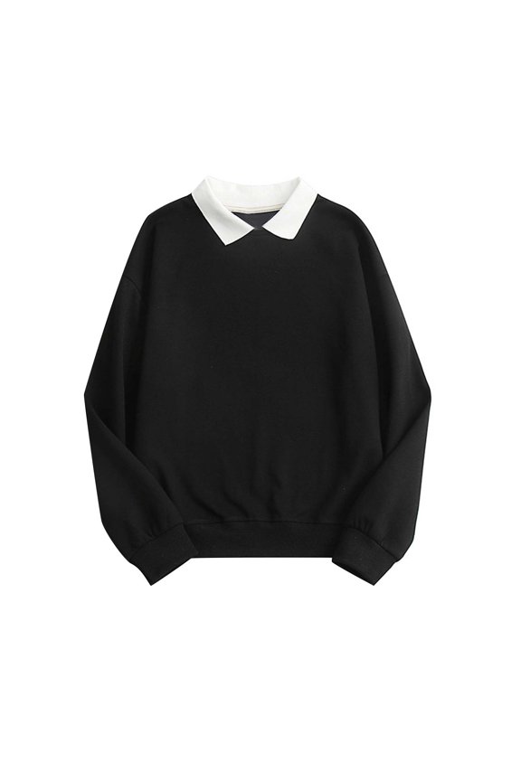 Pullover Sweatshirt Tops For Women Contrast Collar Drop Shoulder Casual Long Sleeve Blouse Button Front Stand Collar Sweatshirt Fall Tops Going Out Tops