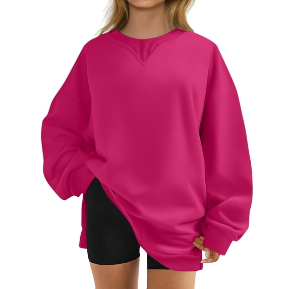 Npasoilc Pullover for Women Crew Neck Long Sleeve Hem Slit Casual Loose Top Lightweight Sweatshirts Blouse Tops