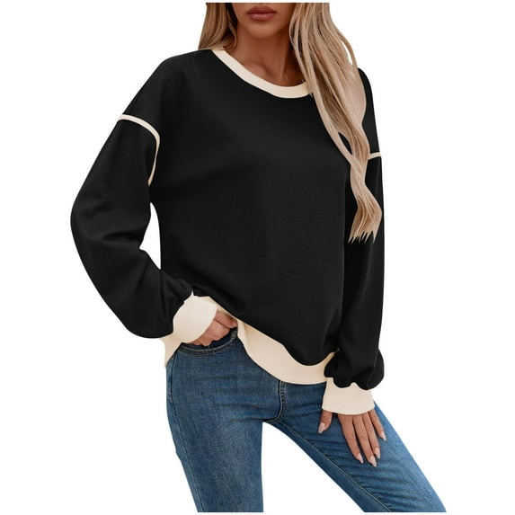 Npasoilc Pullover for Women Crew Neck Long Sleeve Shirts Casual Loose Top Lightweight Sweatshirts Blouse Tops