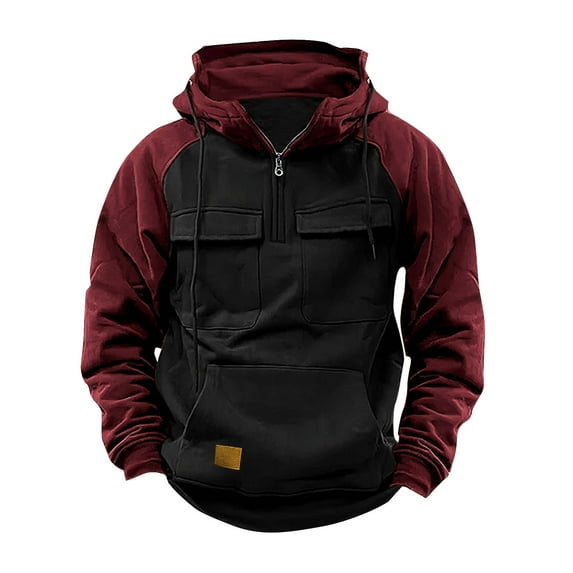 Npasoilc Quarter Zip Cargo Hoodies for Men Long Sleeve Stand Collar Workout Gym Sports Hooded Blouse Running Outdoor Pullover Sweatshirt Casual Winter Jackets