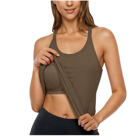 Npasoilc Racerback Yoga Tank Tops for Women Built-In Bra Solid Color Summer Exercise Cami