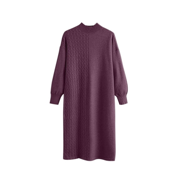 Npasoilc Ribbed Knitted Dresses for Women Fall Winter Trendy Long Sleeve Round Neck Stretchy Comfy Sweater Dresses Solid Color Casual Loose Midi Dress