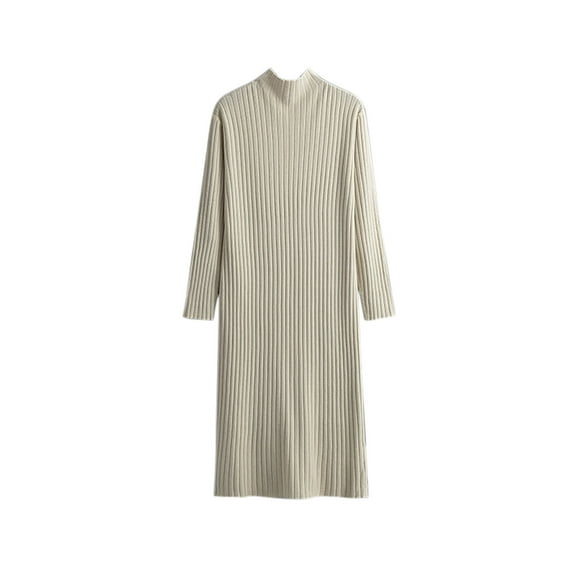 Npasoilc Ribbed Knitted Dresses for Women Fall Winter Trendy Long Sleeve Turtle Neck Stretchy Comfy Straight Sweater Dresses Solid Color Casual Loose Midi Dress