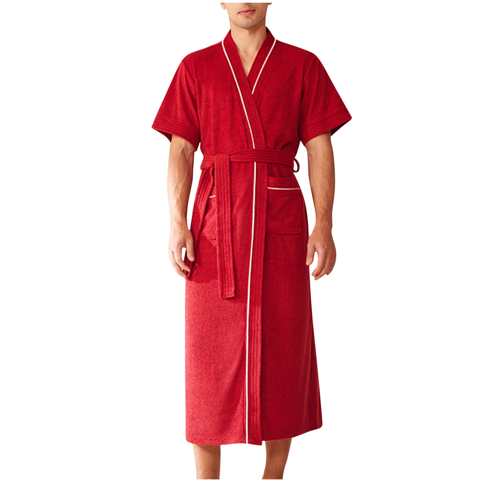 Npasoilc Robes for Men Short Sleeve Waist Bandage Lace-Up