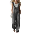thumbnail image 1 of Npasoilc Ruffle Trim Wide Leg Jumpsuits for Women V-Neck Sleeveless Smocked Elastic Waist with Pockets Loose Casual Summer Overalls, 1 of 7