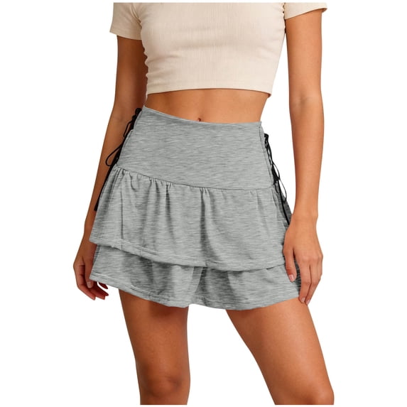 Npasoilc Ruffled Mini Skirts for Women High Waist Cake Mini Skirt Summer Casual A-Line Ruffled Tiered Skorts Flowy Half Skirt