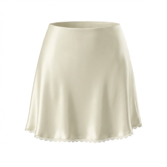 Npasoilc Satin Lace A-Line Short Skirt for Women High Waist Elastic Half Skirt