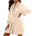 thumbnail image 1 of Npasoilc Satin Robes for Women Long Sleeve Waist Bandage Lace-Up Short Length Bathrobe Lightweight Soft Pajama Robe Sleepwear Casual Ladies Loungewear, 1 of 6