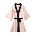 thumbnail image 1 of Npasoilc Satin Robes for Women 3/4 Sleeve Waist Bandage Lace-Up Short Length Bathrobe Lightweight Soft Pajama Robe Sleepwear Casual Ladies Loungewear, 1 of 9