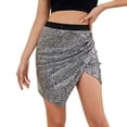 thumbnail image 1 of Npasoilc Sequin Irregular Hem Short Skirt for Women Solid Color Sparkly Half Skirt, 1 of 7