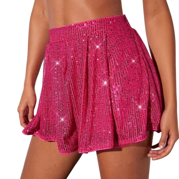 Npasoilc Sequin Pleated Mini Skirt for Women Layered Shiny Half Skirt