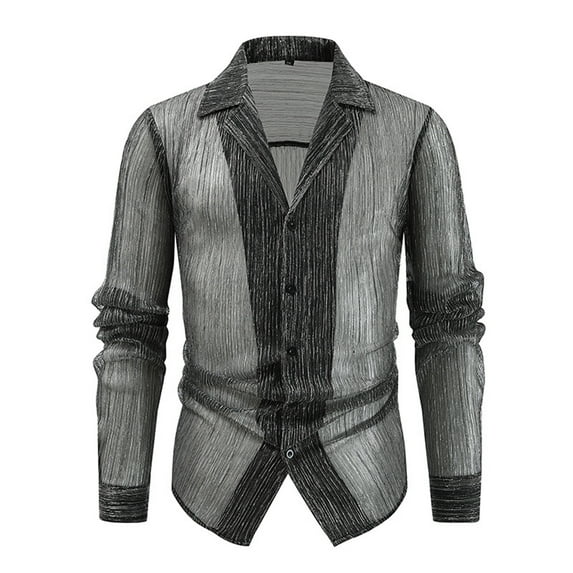Npasoilc Sheer Mesh Shirt For Men See Through Button Front Long Sleeve Shirt Tops Muscle Tee Tops Nightclub Rave Festival See Through Shirts