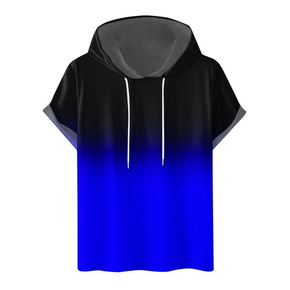 Npasoilc Shirts for Men Summer Short Sleeve Workout Gym Sweatshirt Athletic Hoodies Pullover Cotton Gradient Color Hooded T-Shirts