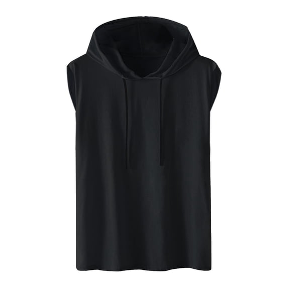 Npasoilc Shirts for Men Summer Sleeveless Workout Gym Sweatshirt Athletic Hoodies Pullover Solid Color Casual Hooded T-Shirts
