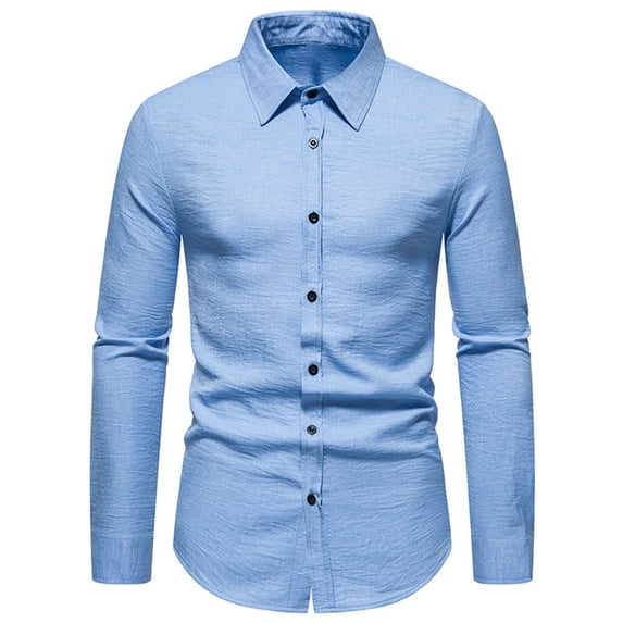 Npasoilc Shirts for Men Vintage Long Sleeve Turn Down Collar Button Down Blouse Tops Solid Color Casual Business Dress Shirt