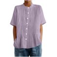 thumbnail image 1 of Npasoilc Short Sleeve Button Cardigans for Women Round Neck Solid Color Pleated Imitation Linen Casual Tops, 1 of 6