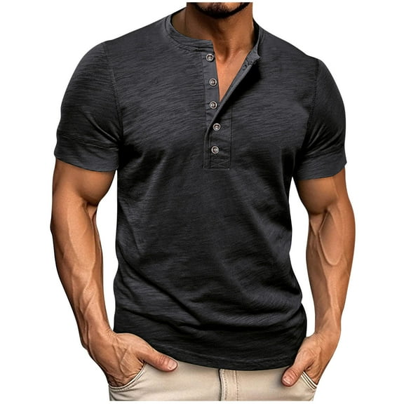 Npasoilc Short Sleeve for Men Casual T-Shirt Crew Neck Half Button Shirts Summer Tops Blouse Sweatshirt Pullover