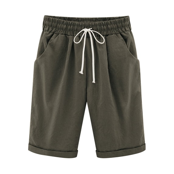 Npasoilc Shorts for Women Elastic Waist with Drawstring Five Pants Shorts Knee Length Casual Shorts