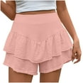 thumbnail image 1 of Npasoilc Shorts for Women Summer High Waisted Tiered Pleated Ruffle Hem Culottes Ice Silk Wrinkled Shorts Soft Breathable Casual Loose Shorts, 1 of 7