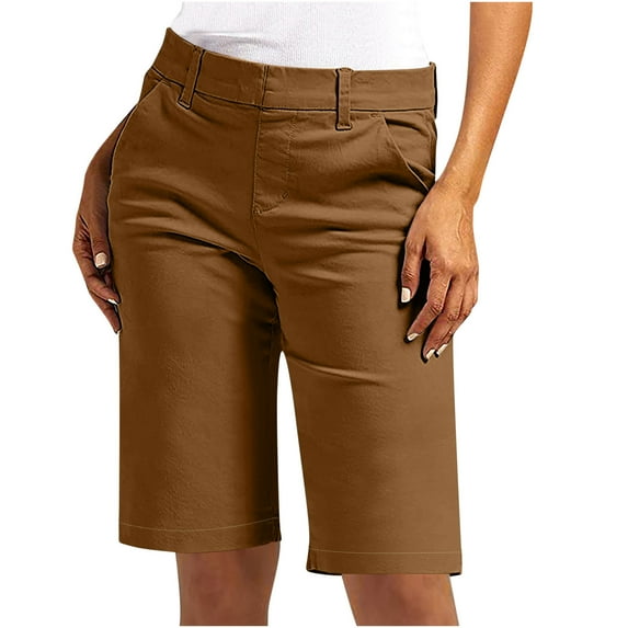Npasoilc Shorts for Women Summer Stretch Twill Slim Waisted Hiking Shorts Lightweight Comfort Sports Shorts Solid Color Casual Loose Cargo Shorts