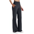 thumbnail image 1 of Npasoilc Side Slit Yoga Pants for Women Solid Color Elastic High Waist Leggings Sports Trousers with Pocket,Navy, 1 of 6