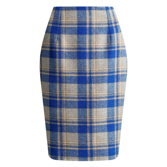 Npasoilc Skirts For Woman Casual High Elastic Waist Midi Plaid Skirts Fall Winter Knee Length Pencil Wool Skirt Long Skirts Maxi Skirt