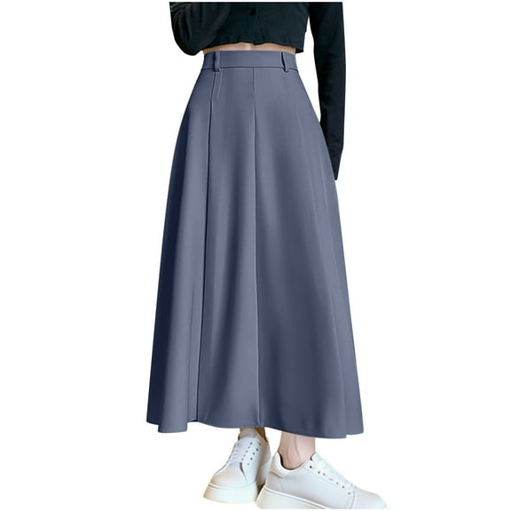 Npasoilc Fall Winter Pleated Skirt for Women Elastic High Waist Suit Dress Flared A Line Swing Maxi Skirt