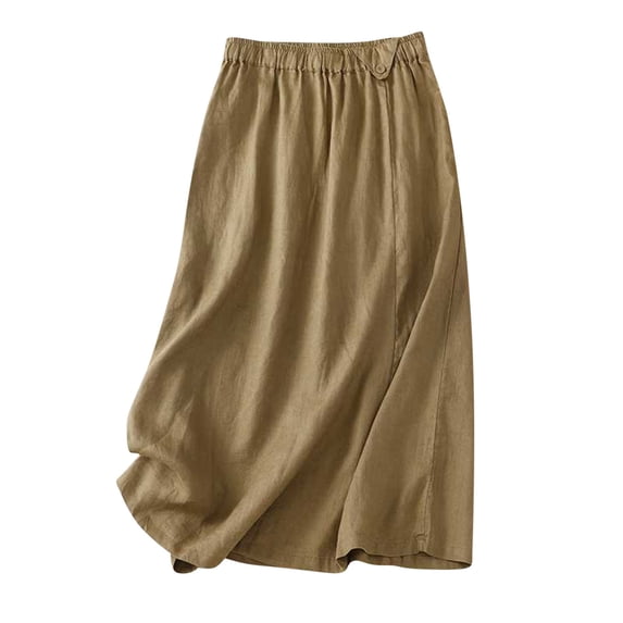Npasoilc Skirts for Women Elastic High Waist Button Pleated A-Line Skirt Solid Color Casual Loose Midi Skirt
