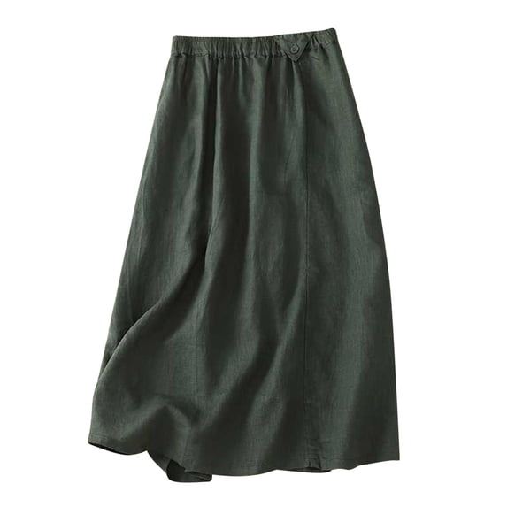 Npasoilc Skirts for Women Elastic High Waist Button Pleated A-Line Skirt Solid Color Casual Loose Midi Skirt