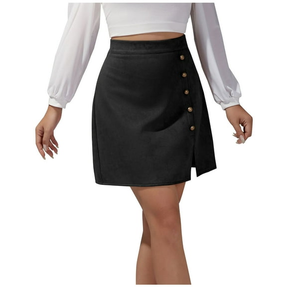 Npasoilc Skirts for Women Trendy High Waist Side Button Decorated Slit Bodycon Hip Wrapped Skirt Solid Color Casual Slim-Fit Skirt
