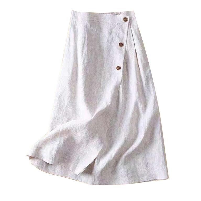 Npasoilc Skirts for Women Summer Cotton Linen Button Down Flowy Slit Swing Midi A line Breathable Skirt Walmart