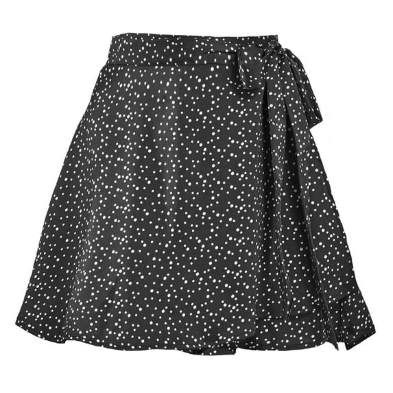 Npasoilc Skirts for Women Summer Trendy High Waist Bandage Lace-Up Irregular Ruffle Hem Polka Dot Printed Casual Slim-Fit Skirt