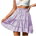 thumbnail image 1 of Npasoilc Skirts for Women Trendy Drawstring Elastic High Waist Tiered Ruffle Hem Pleated A-Line Skirt Solid Color Casual Beach Skirt, 1 of 7