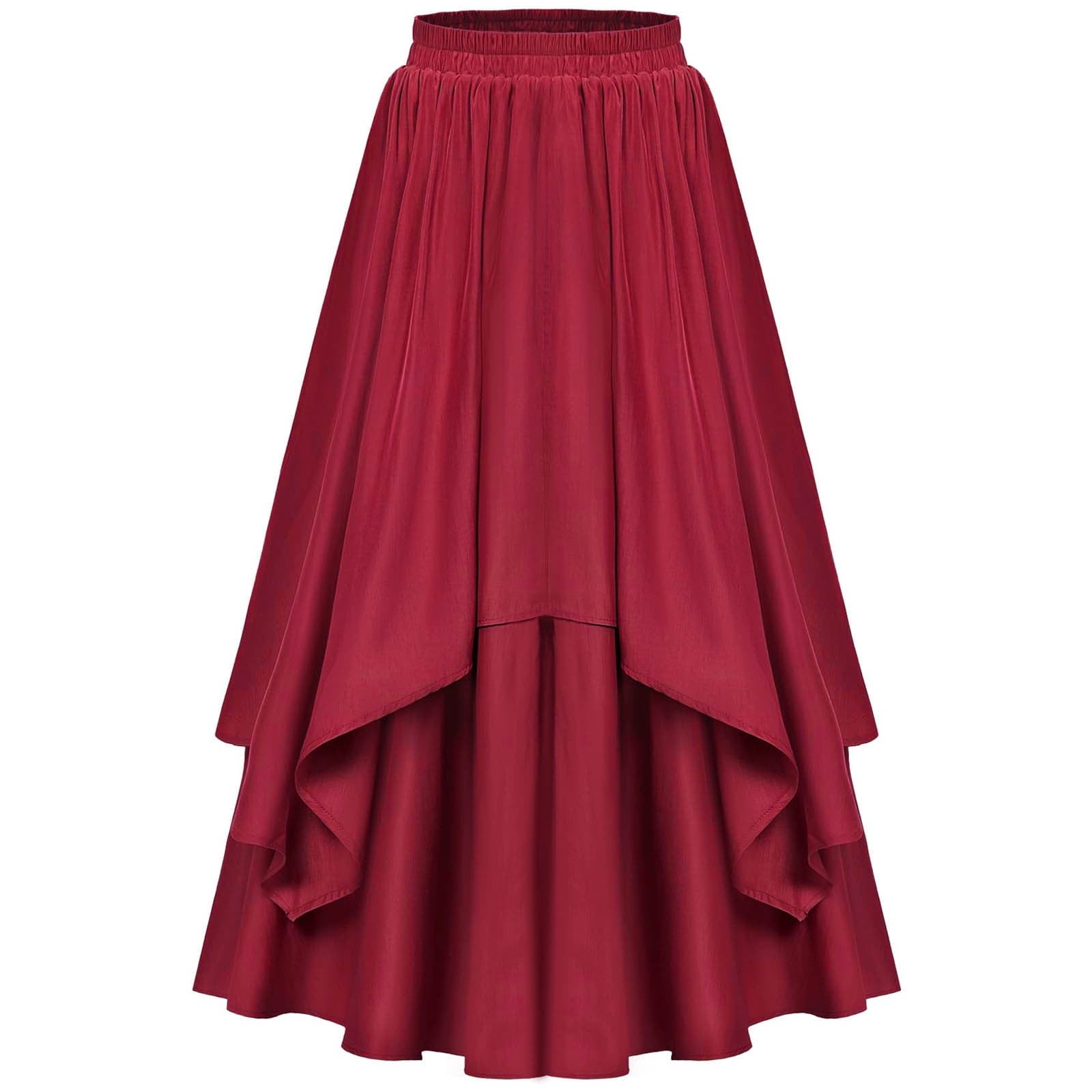 Red pleated high low skirt deals