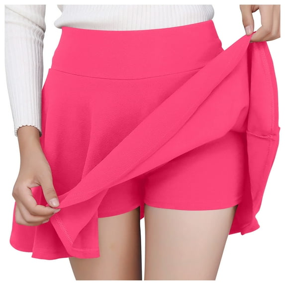 Npasoilc Skorts for Women Stretchy High Waist Ruffle Hem Pleated Tummy Control Flowy Skirt Solid Color Casual Mini Skirt