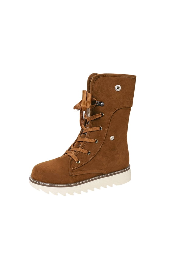 Snow Boots for Women,Lace-Up Winter Boots Mid-Calf,Fluff Boots with Fleece,and Fur-Lined Casual Boots