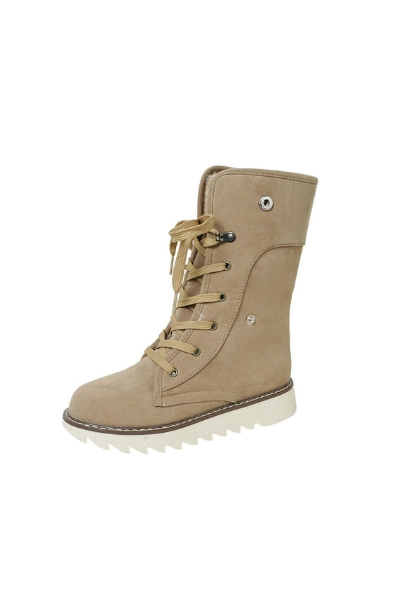 Snow Boots for Women,Lace-Up Winter Boots Mid-Calf,Fluff Boots with Fleece,and Fur-Lined Casual Boots